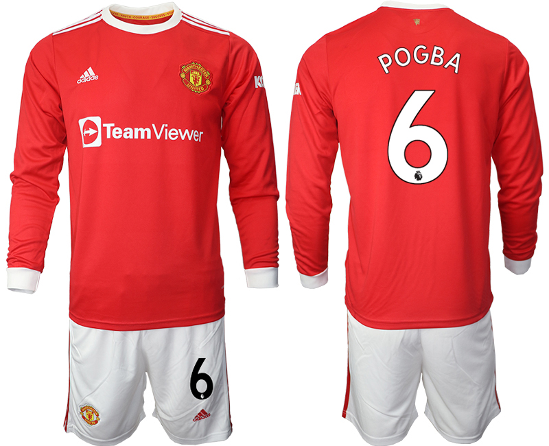 Men 2021-2022 Club Manchester united home red Long Sleeve #6 Soccer Jersey